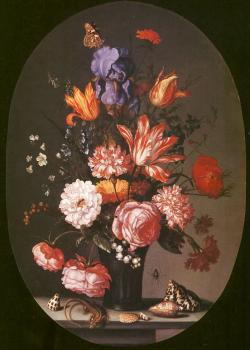 巴爾薩澤 凡 德 阿斯特 玻璃花瓶中的花卉的圖解